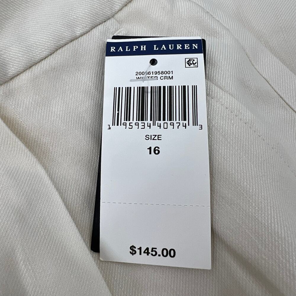 Lauren Ralph Lauren Chino Pants Winter Cream Pleated Stretch Lined Size 16 - Picture 12 of 16